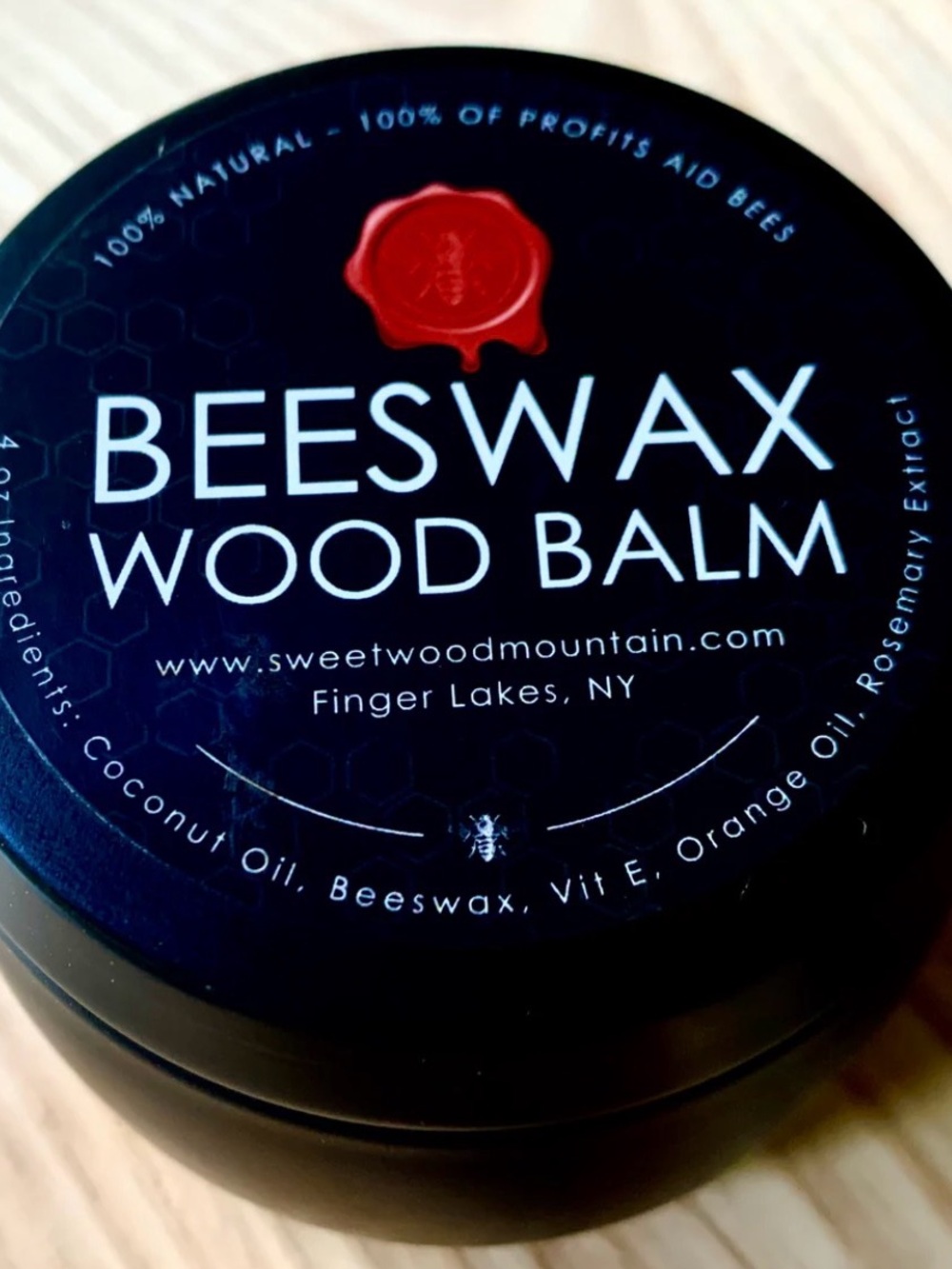 Beeswax Wood & Leather Balm Black Tin - Natural Conditioner Moisturizer 4 oz